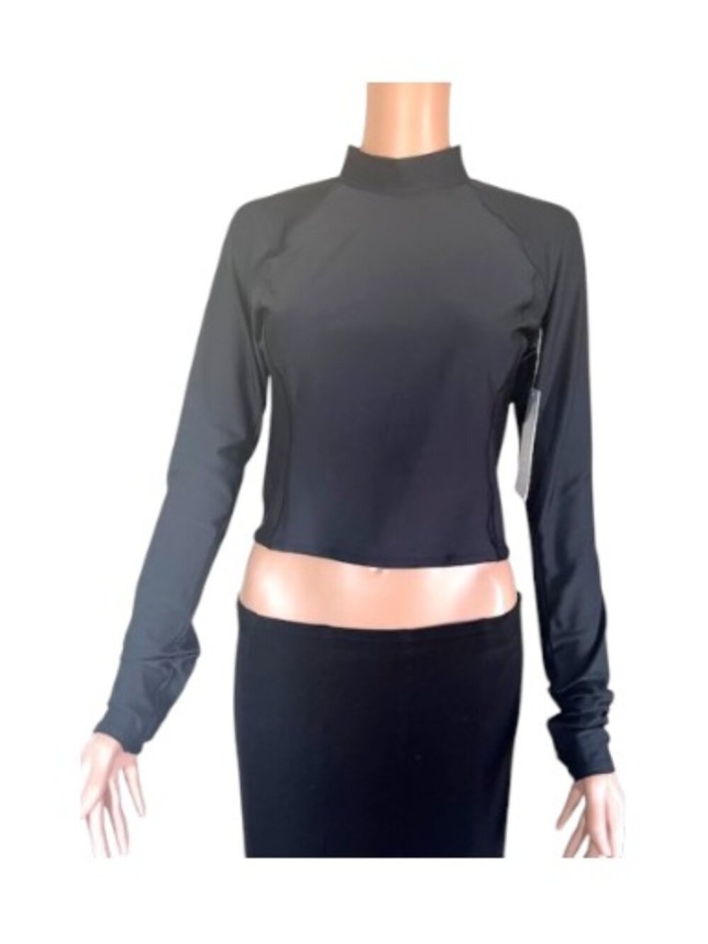 Athleta Power of She IMock Neck Womens Top Long Sleeve Black Size Medium NWT